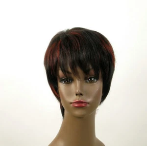perruque femme afro 100% cheveux naturel courte méchée noir/rouge JEAN 01/1b410 - Picture 1 of 9