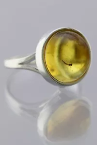 Fossil INSECT Inclusion Genuine BALTIC AMBER Silver Adjustable Ring 191029-16 - Picture 1 of 7