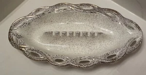 Vintage California Original Pottery Ashtray White With Gold Specs - Picture 1 of 10