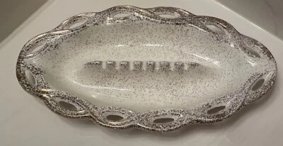 Cenicero de cerámica original vintage de California blanco con especificaciones doradas Foto 1 de 4