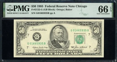 Fr. 2122-G (GB Block) 1985 $50 Chicago Note PMG Gem Uncirculated 66 EPQ - Image 1 of 2