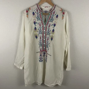 Camicetta tunica Johnny Was donna M avorio multicolore ricamata rayon boho difetto - Foto 1 di 6