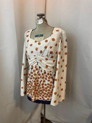 Túnica Boho Floral Manga Campana Top Naranja y Blanco Años 70 Vintage Hippie M Foto 1 de 4