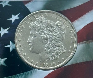 1879 S Morgan Silber Dollar - Stempelglanz mit amerikanischer Flagge Display - Bild 1 von 6