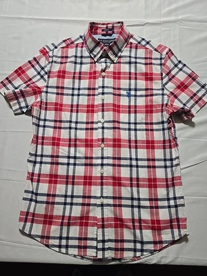 US Polo Assn Mens Small Red Blue Plaid Button Down Short Sleeve Shirt  - Image 1 of 4