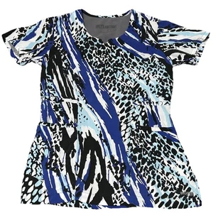 Grey's Anatomy Signature XS Cheetah Print Scrub Top Women’s Blue Black White - Picture 1 of 9