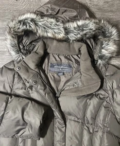 Eddie Bauer Damen Daunenfüllung Parka knielang grau/braun Fellkapuze Gr. Medium - Bild 1 von 15