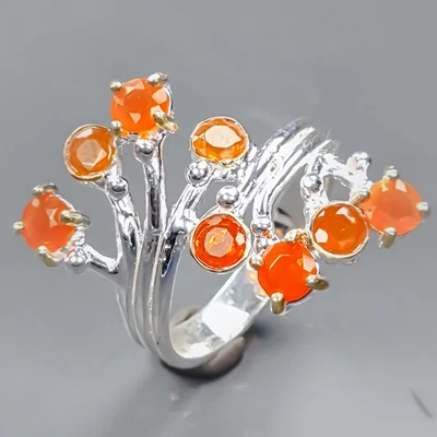 Anillo de ópalo naranja natural hecho a mano de plata de ley 925 tamaño 6,75/R435086 Foto 1 de 4