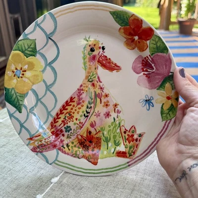Pier 1 Ironstone Hello Spring Salad Plate Duck/goose Colorful 1 Plate HTF - Image 1 of 4