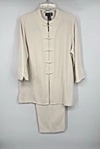 Set pantaloni tunica vintage Lauren Ralph Lauren seta avorio stile kimono donna grandi - Foto 1 di 12