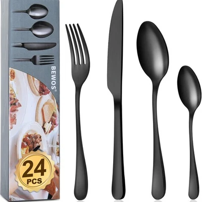 Besteck Set 24 Stück Edelstahl Schwarz matt 6 Pers. spülmaschinenfest - Bild 1 von 4