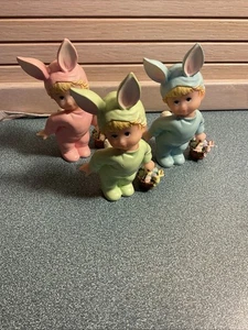 Vintage Easter Bunny Figurine Pink Blue And Green - Picture 1 of 4