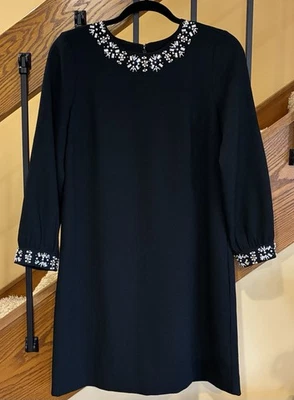 J Crew Jewel-embellished long-sleeve shift dress Lined Black Crepe SZ. 4 Women’s - Image 1 of 4