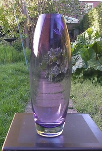 36cm Tall Purple Studio Art Glass Vase Amethyst Clear at Base - Picture 1 of 11