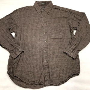 90s VAN HEUSEN Brushed Flannel Shirt Men L Brown Houndstooth Check Gunge Vedder - Picture 1 of 15