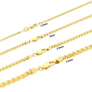 10K Yellow Gold 1.5mm-3.5mm Venetian Round Box Chain Necklace Men Women 16"- 30" - Picture 1 of 46