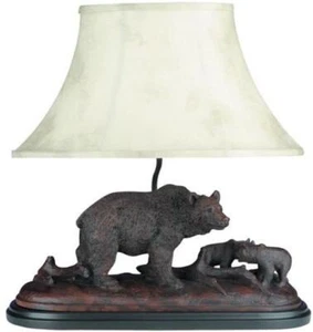 Sculpture Table Lamp MOUNTAIN Lodge Bear and Cubs 1-Light Oxblood Red Ebony - Picture 1 of 1