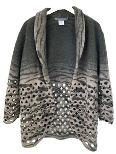 Art-to-Wear Artsy Gray Tan Felted Wool Cardigan Made Canada - Picture 1 of 8