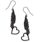 Alchemy Gothic Passio Wings of Love Earrings Black Heart Surg Steel Hooks E465