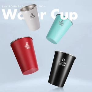 Swiss+Tech 4PC 16oz Multicolor Stainless Steel Cup Stackable Pint Cup For Travel - Picture 1 of 8