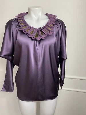 Blusa para mujer Adam Lippes 100 % SEDA manga campana púrpura floral talla 4 ~ ÚNICA ~  Foto 1 de 4