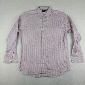 Banana Republic Shirt Mens Large Dark Red White Striped Non Iron Dress Button Up - Picture 1 of 10