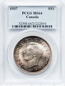 Dólar de plata Canadá 1937 - PCGS MS-64 - ¡PQ PARA EL GRADO! - Imagen 1 de 2