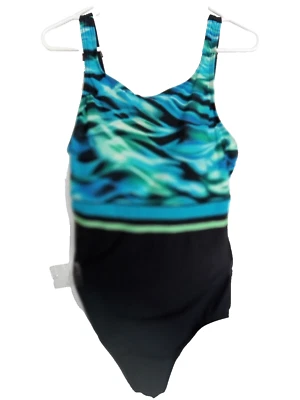 Traje de baño de una pieza talla 18 de Great Lengths. Azul/verde/negro. Excelente (derecha) Foto 1 de 4