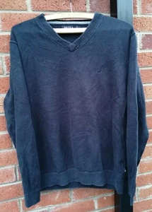 Vintage Nautica V-Neck Black Jumper Men's Large - Picture 1 of 4