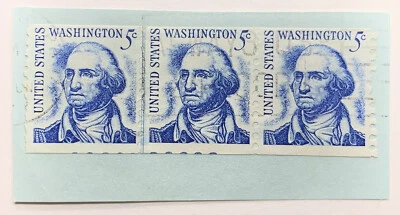 1961 U.S. 5C STAMP STRIP GUIDE LINE WITH MISCUT PLATE NUMBER ERROR - Image 1 of 2