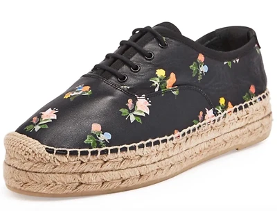 Saint Laurent YSL Black Floral Leather Low Top Espadrille Sneakers Sz 39 9 $795 - Image 1 of 4