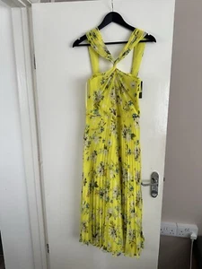 Oasis Daisy Haze Cross Strap Pleated Dress, Multi Yellow S- UK12L New With Tags - Picture 1 of 14