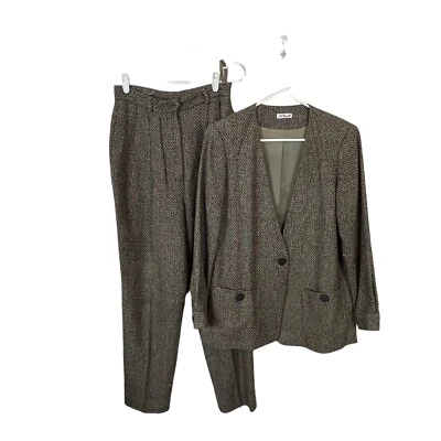 Ann May Pant Suit 100% Silk Women Blazer Small Pants SZ 8 Tweed Retro Two Piece - Image 1 of 4