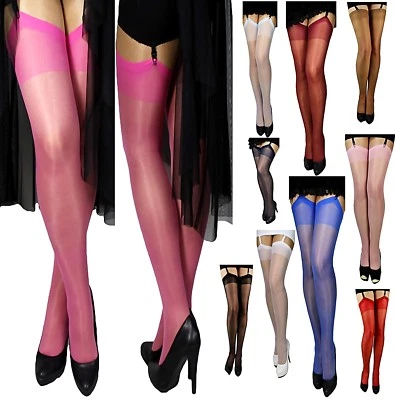 2-4-6-8-10 Paar Lycra Strapsstrümpfe transparent glänzend Farben Strapse S-XL - Bild 1 von 4