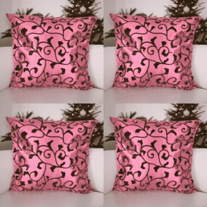 Cushion Covers Pink - Set of 4 Bright 16x16" Inch 40x40cm Flock Unique Fabric - Picture 1 of 8