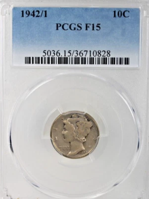 1942/1 Mercury Dime : PCGS F15 Overdate - Image 1 of 4