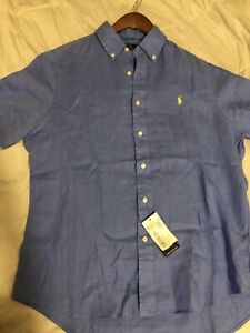 NWT Mens Polo Ralph Lauren Classic Fit Short Sleeve Linen Button Down Shirt