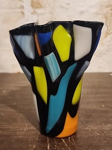 Vaso moderno in vetro soffiato metà secolo motivi geometrici firmato KB vintage - Foto 1 di 12