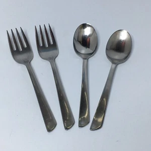 Teaspoons Salad Forks 4pc Wallace SLANT Stainless Flatware Vintage MCM - Picture 1 of 3