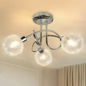 Modern 3-Light Flush Mount Ceiling Light Chrome Glass Chandelier Ceiling Lamp - Picture 1 of 10