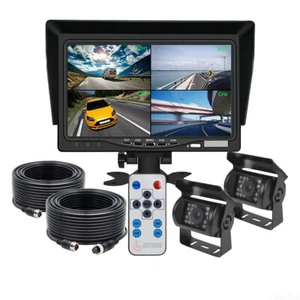 7" Split Screen Monitor 2X 4PIN IR CCD Rear View Backup Camera For Truck Tractor - Picture 1 of 12