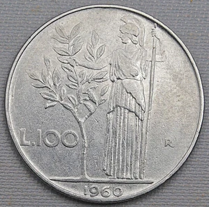1960 Republic Italian Italy 100 Lire Minerva Coin - Picture 1 of 2