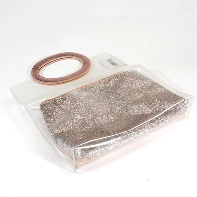 Macy's 透明 PVC 金属色粉色托特包带闪光内拉链袋 — 第 1/4 张图片