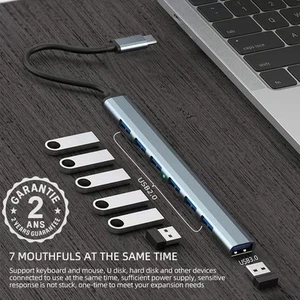 Hub USB 2.0 3.0 Typ C Multiports 7 Ports OTG 400MB/s 480Mbps 5Gb MacBook Pro PC - Bild 1 von 7