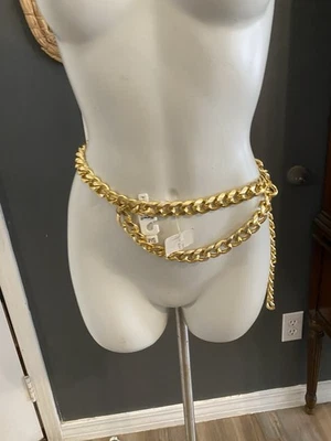 HARWILL N.Y.C. VINTAGE Chunky Chain METAL GOLD Link Double Dangle Belt Size S/M - Image 1 of 4