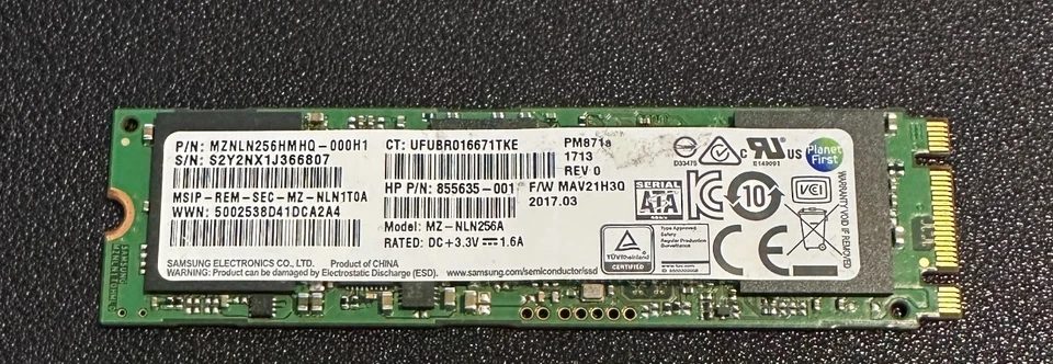 Samsung PM871a 256GB M.2 2280 SATA SSD MZNLN256HMHQ Tested Working - Image 1 of 1