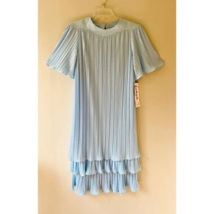 VTG 1970 Sz 12 Dress Ruffled Multi Tiered Accordion Pleated Short Sleeve - Picture 1 of 9