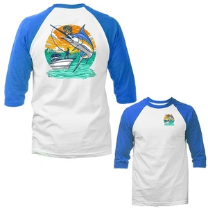 Marlin Strike Open Water Battle Fishing Outdoor Sport 3/4 Arm Raglan - Bild 1 von 10