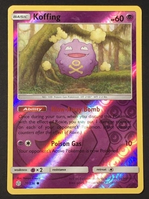 Pokemon TCG Koffing 76/236 SM Cosmic Eclipse Reverse Holo Common LP - Image 1 of 4