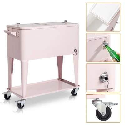 80 Quart Rolling Ice Chest on Wheels,with Shelf, Bottle Opener for Party Camping - Image 1 of 4
